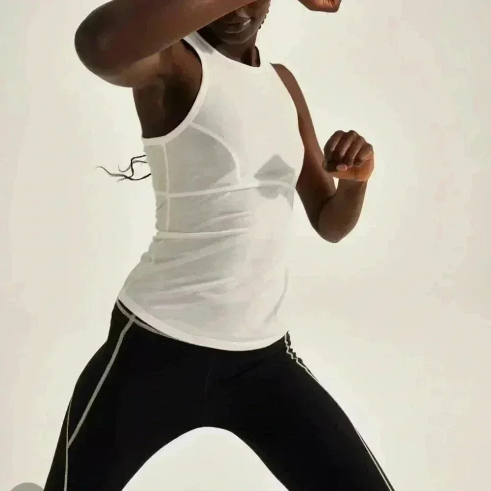 HALLE BERRY x SWEATY BETTY FRANKIE TANK TOP IN LILY WHITE SIZE SMALL